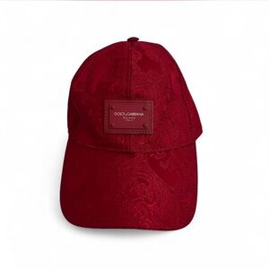 Dolce & Gabbana Red Jacquard Logo Plaque Baseball Cap Size 58